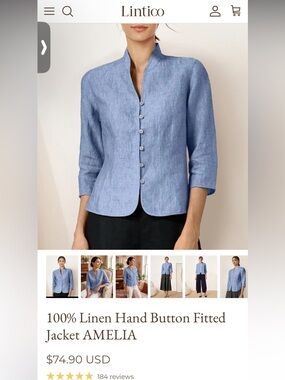 Lintico 100% Linen Button-Front Jacket Powder Blue M